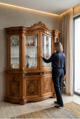Vetrina XXL in vetro, legno massello, credenza vetrina, mobili italiani, armadi.