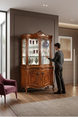 Vetrina Buffet Sala da Pranzo in Legno Massello Mobili Italiani Armadio in Vetro Nuovo