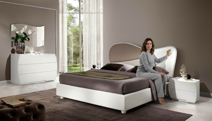 Letto matrimoniale di lusso telaio letto bianco Letto matrimoniale in pelle legno Design moderno Nuovo