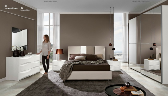 Set di biancheria 6 pezzi per camera da letto con letto, comodino, cassettiera, specchio e armadio