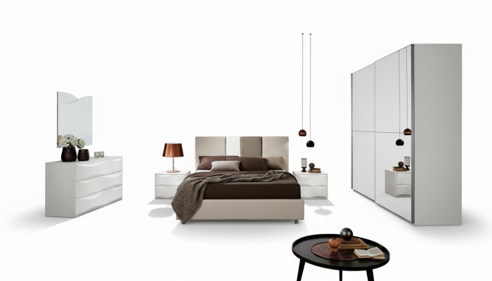 Set di biancheria 6 pezzi per camera da letto con letto, comodino, cassettiera, specchio e armadio