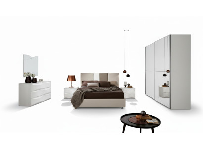 Set di biancheria 6 pezzi per camera da letto con letto, comodino, cassettiera, specchio e armadio
