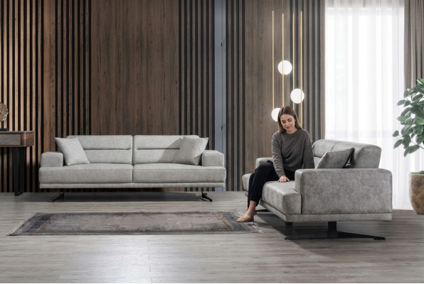 Divano composto da 3 posti + 3 posti in pelle, imbottito, design moderno.