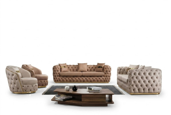 Chesterfield set di divani 3+3+1+1 posti in pelle beige.