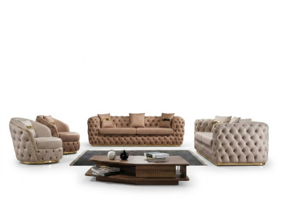 Chesterfield set di divani 3+3+1+1 posti in pelle beige.