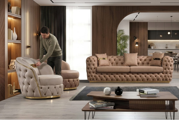 Set di divani Chesterfield di lusso 3+1+1 posti in pelle divano poltrona.