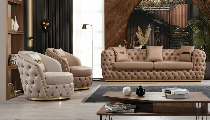 Set di divani Chesterfield di lusso 3+1+1 posti in pelle divano poltrona.