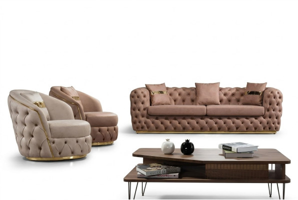 Set di divani Chesterfield di lusso 3+1+1 posti in pelle divano poltrona.