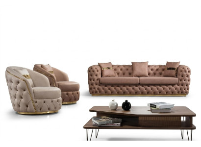 Set di divani Chesterfield di lusso 3+1+1 posti in pelle divano poltrona.