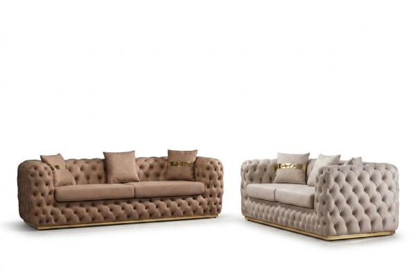 Divano imbottito, divano, set da 3 + 3 posti Chesterfield in pelle di lusso.