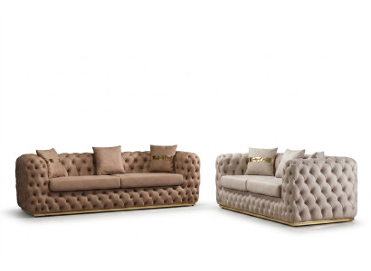 Divano imbottito, divano, set da 3 + 3 posti Chesterfield in pelle di lusso.