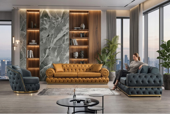 Sofà Chesterfield di lusso 3+3+1 posti in pelle, divano poltrona divani