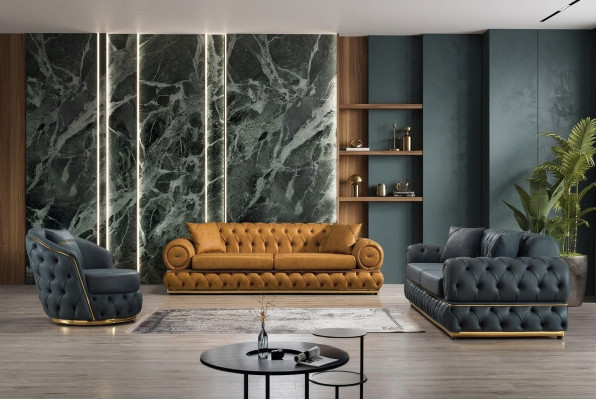 Sofà Chesterfield di lusso 3+3+1 posti in pelle, divano poltrona divani