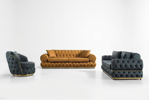 Sofà Chesterfield di lusso 3+3+1 posti in pelle, divano poltrona divani