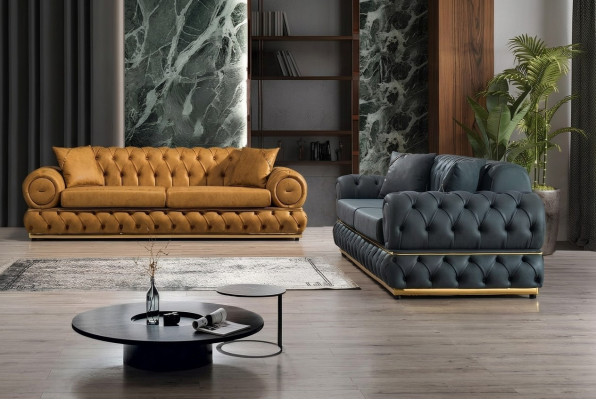 Set di divani Chesterfield di lusso 3+3 posti in pelle con 2 poltrone