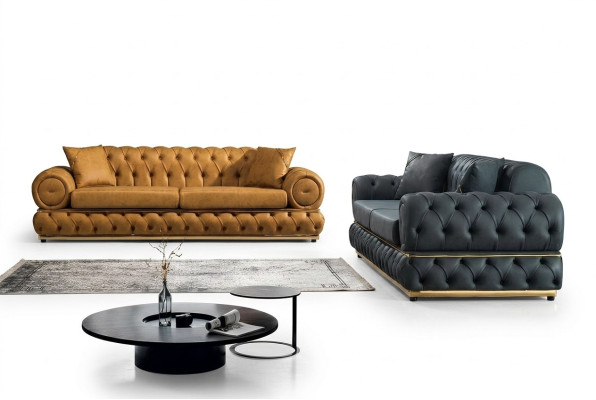 Set di divani Chesterfield di lusso 3+3 posti in pelle con 2 poltrone