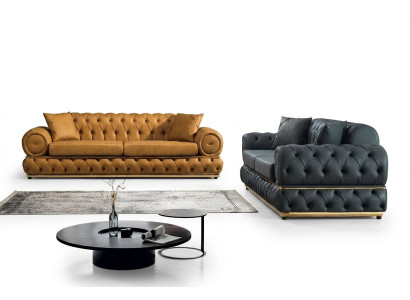 Set di divani Chesterfield di lusso 3+3 posti in pelle con 2 poltrone