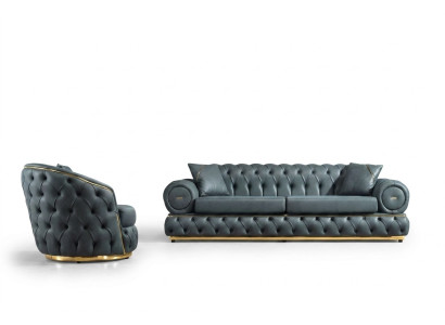 Set da divano 3+1 posti in pelle di lusso Chesterfield.