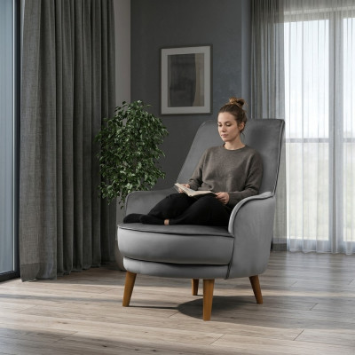 Sedia sedile design moderno soggiorno imbottita poltrona singola relax grigia stile lusso