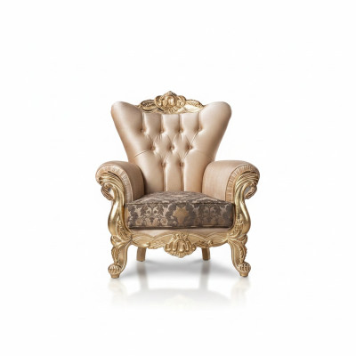 Poltrona Seduta Sedile Design Soggiorno Imbottito Nuovo Stile Barocco Rococò Lusso Beige