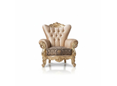 Poltrona Seduta Sedile Design Soggiorno Imbottito Nuovo Stile Barocco Rococò Lusso Beige