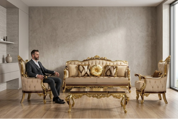 Garnitura Divano 3+1+1 Posti Seduta Divano Divani Poltrona Set Design Barocco Couch