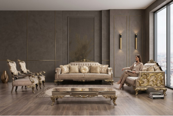 Set di divani 3+3+1+1 poltrona tavolo da caffè divano divani poltrona tessuto 225 cm 5 pezzi