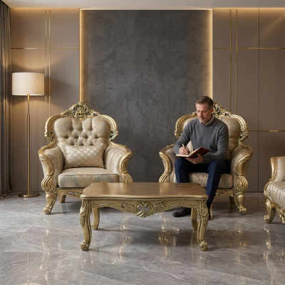 Poltrona poltrona design Divano imbottito Barocco Chesterfield Tessuto Soggiorno Nuovo