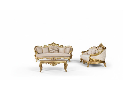 Set di divani di lusso 3 + 3 posti con poltrona, divani in stile barocco in tessuto gruppo di sedute.