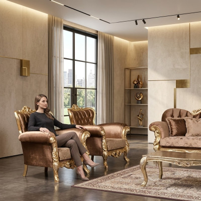 Poltrona orecchie Sedile design barocco Divano Imbottito Chesterfield Tessuto Seduta Nuova