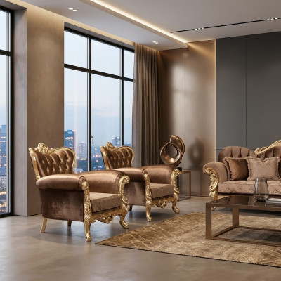 Poltrona orecchie Sedile design barocco Divano Imbottito Chesterfield Tessuto Seduta Nuova