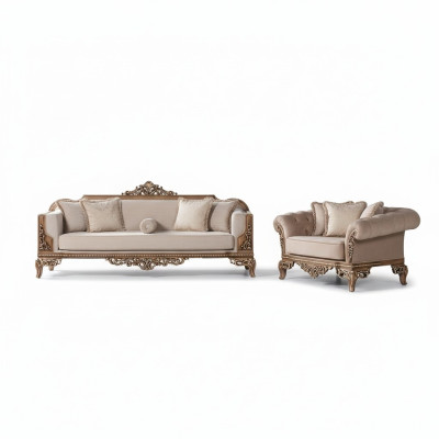 Divano Chesterfield 3 posti + 3 posti + poltrona lussuoso set in tessuto 2 pezzi