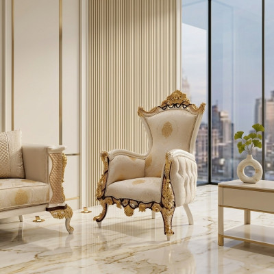Poltrona design di lusso in stile barocco in tessuto per relax.