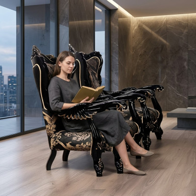 Poltrona Poltrona in stile Luxury Tessuto Sedia Posto Design Imbottitura Barocco Tessuto Mobile