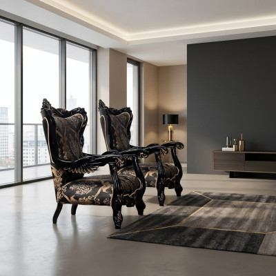Poltrona Poltrona in stile Luxury Tessuto Sedia Posto Design Imbottitura Barocco Tessuto Mobile