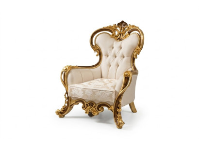 Sedia classica ad alette di lusso in design barocco bianco e dorato
