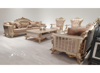 Set di divani 3+3+1+1 con tavolino, divano, poltrona e divani in stoffa di lusso, 5 pezzi.
