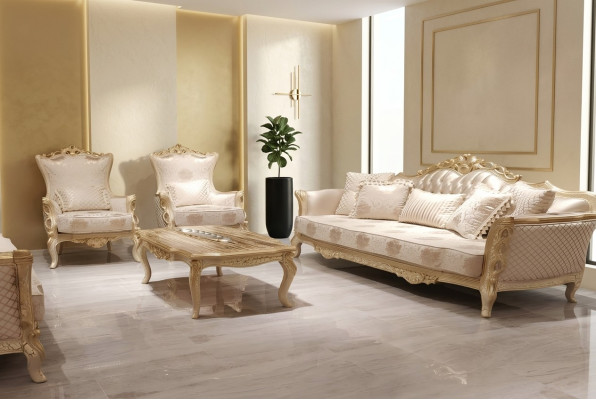 Sofà 3+1+1 Sedie Tavolino Divano Poltrona Set di divani in stile oro