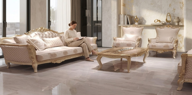 Divano Poltrona Divani Salotto Set di divani 3+1+1 Sedie Set lussuoso Barocco Soggiorno Nuovo