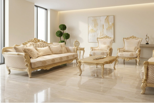 Divano Poltrona Divani Salotto Set di divani 3+1+1 Sedie Set lussuoso Barocco Soggiorno Nuovo