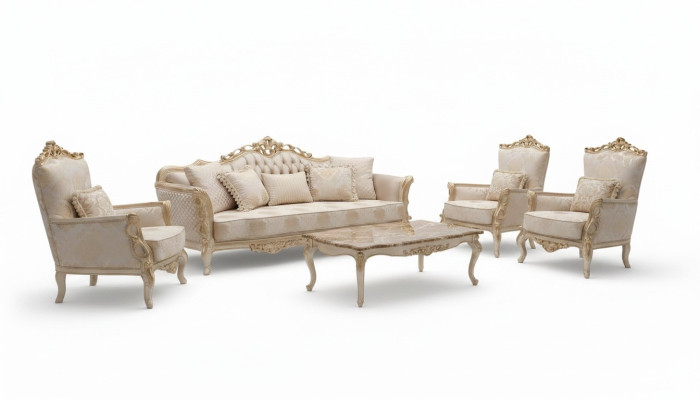 Divano Poltrona Divani Salotto Set di divani 3+1+1 Sedie Set lussuoso Barocco Soggiorno Nuovo