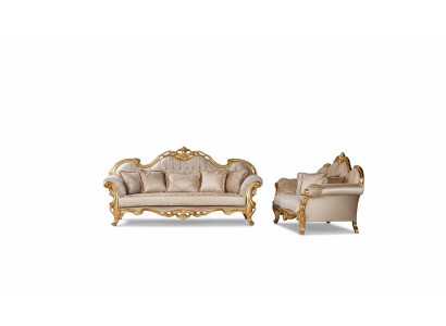 Set divano letto a tre posti, divano set 3+3 posti, divano in stile barocco in tessuto.