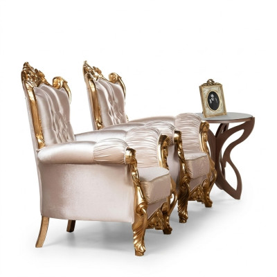 Poltrona Poltrona alata di lusso in tessuto Seduta Posti Design Imbottitura Barocco Tessile Mobili