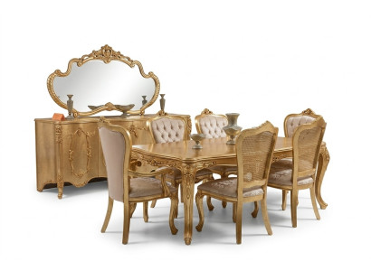 Set di lusso composto da 9 pezzi. Tavolo da pranzo, sedia, cassettone, specchio. Nuovo tavolo da pranzo.