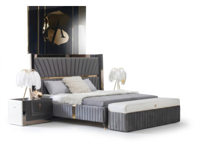 Letto di lusso 180x200cm con testiera in legno e 2 comodini Mobili italiani nuovi