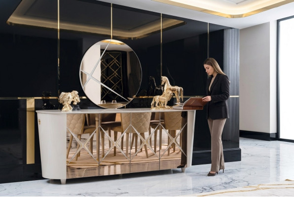 Comò di stile italiano Comò d'oro Sideboard in legno massello Mobili Comò