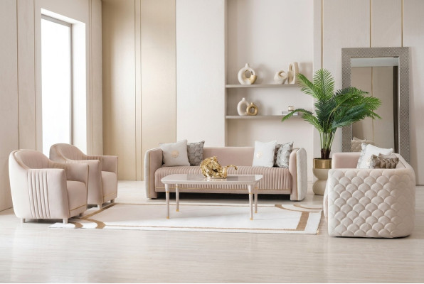 Divano in velluto imbottito con 3 posti e design in legno, nuovo set di divani.