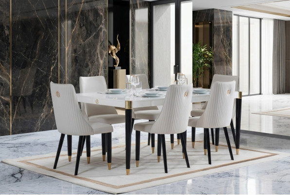 Gruppo di tavoli da pranzo in legno Ess 7 pezzi completo con tavolo da pranzo e 6 sedie.