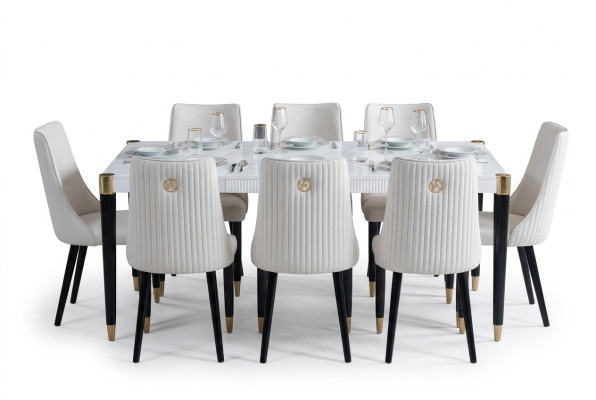 Gruppo di tavoli da pranzo in legno Ess 7 pezzi completo con tavolo da pranzo e 6 sedie.