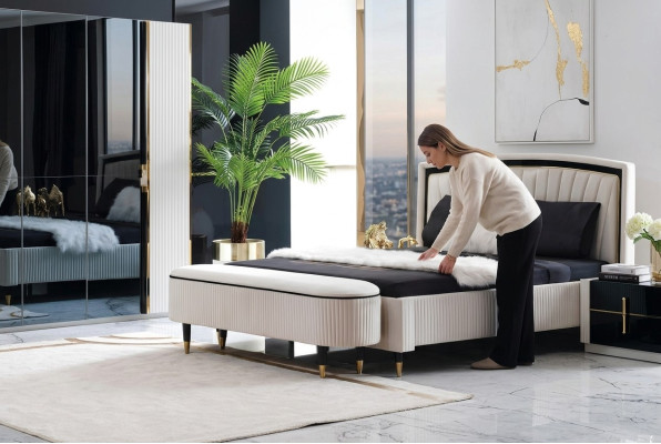 Sgabello Imbottito Design Tessile Relax Lusso Poggiapiedi Divano Panca Stoffa